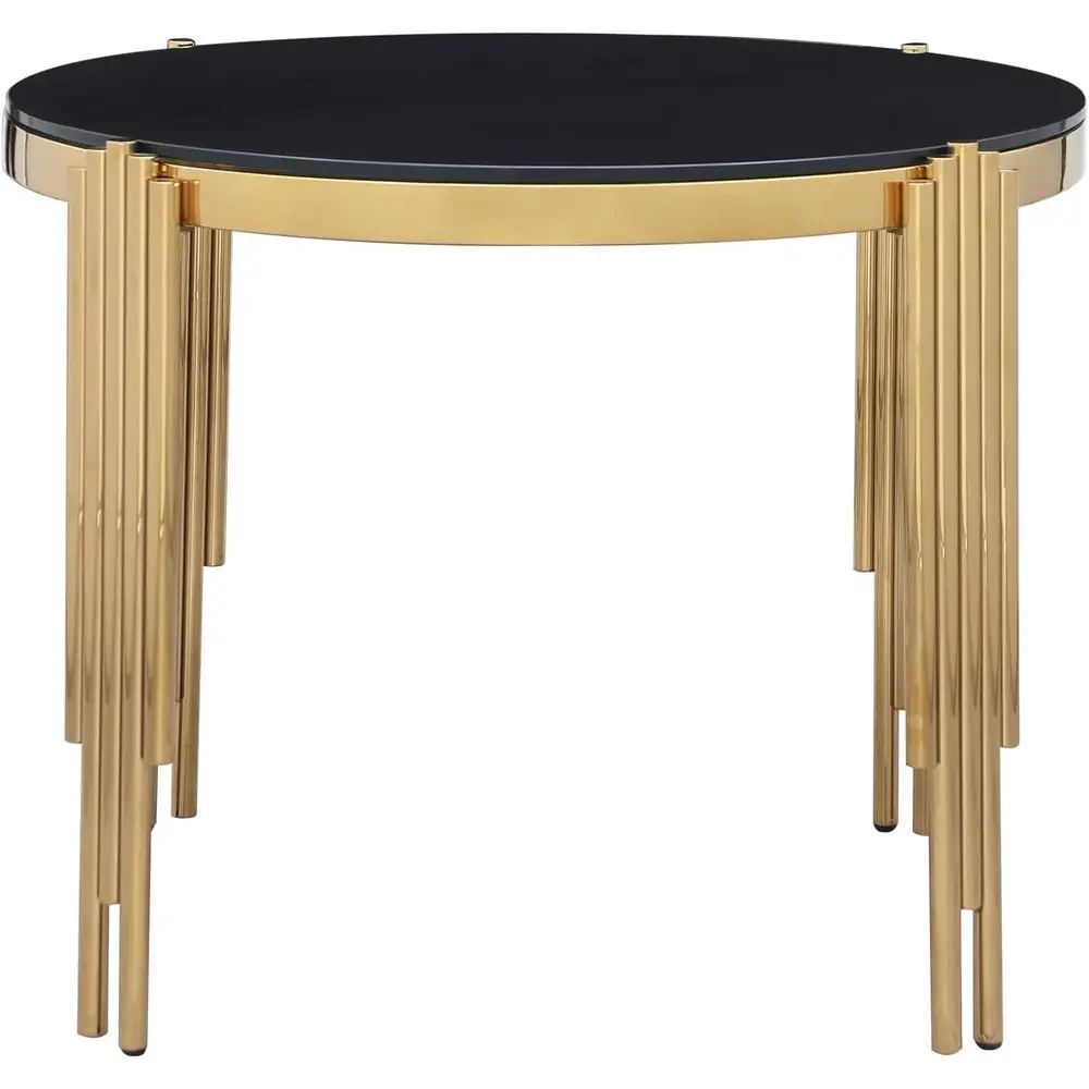 Modern Tempered Glass Circular Dining Table with Gold Stainless Steel Legs for Home Kitchen and Dining Area