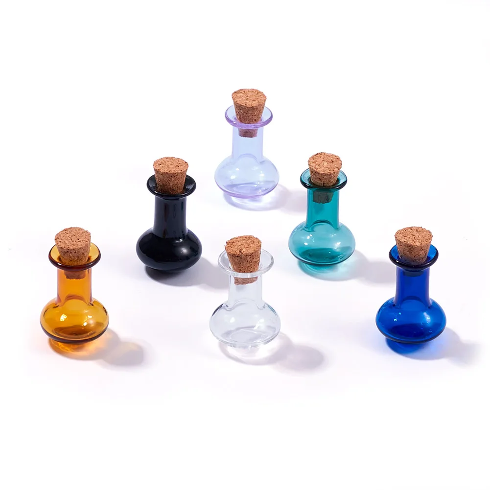 6pcs Glass Wishing Bottle Cone Vase Glass Seed Beads Dried Flower Container with Wood Stopper for Necklace Charms Jewelry Making