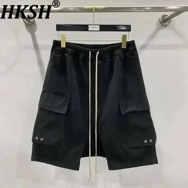 

HKSH Men's Tide Dark Punk Ro Style Classic Techwear Double Pocket Halen Pants Elastic Waist Shorts Fashion Streetwear New HK0401