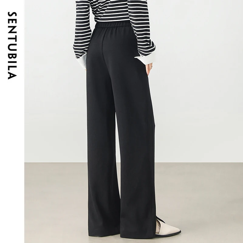 SENTUBILA Straight Womens Pants 2025 Spring Modal Casual High-waist Slit-hem Full Length Comfort Office Trousers 151K59343