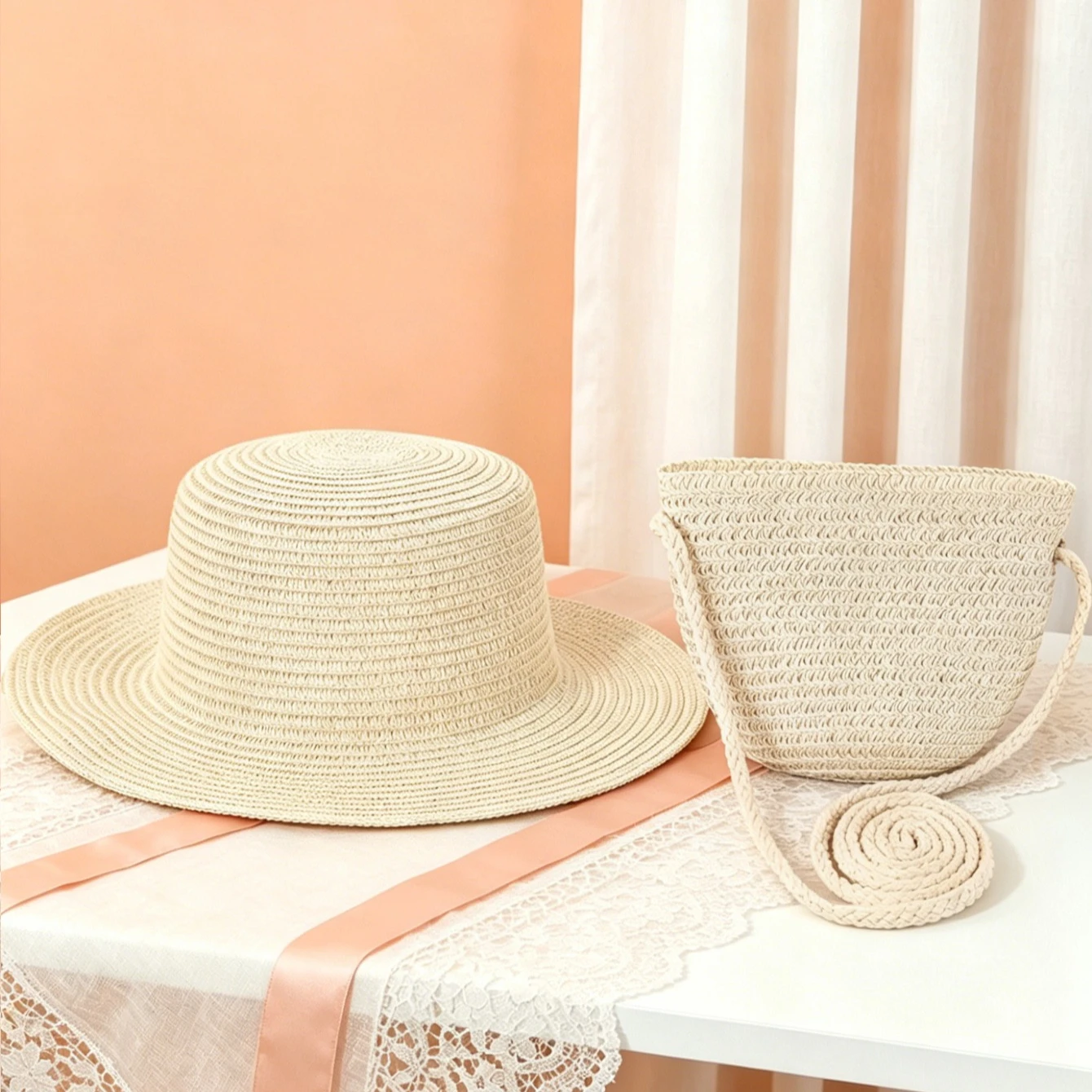 2pcs Summer hat Women's cap straw hat sun hats Straw Hats bag set bucket hat alien Fisherman's hat Crossbody bag beach