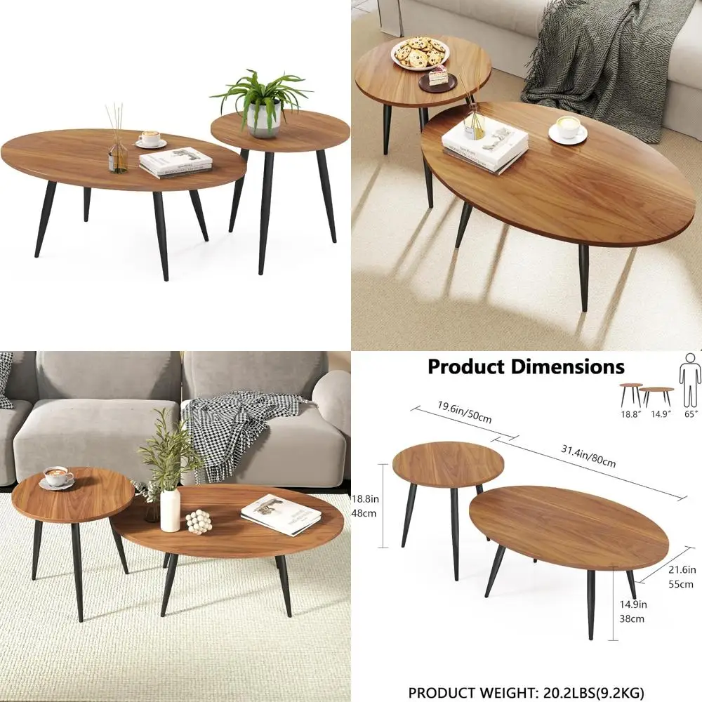 

журнальный столик из 2 шт., приставной столик с акцентом, столик для дивана для фермерского дома и гостиной (коричневый)