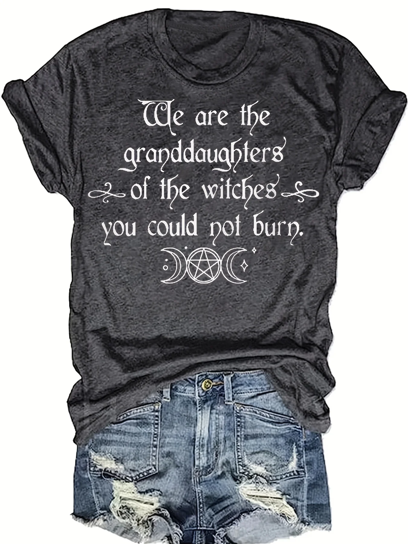 Camiseta para mujer We Are The Granddaughters Of The Witches You Could Not Burn - Gráfico feminista con temática de brujas, top informal azul marino