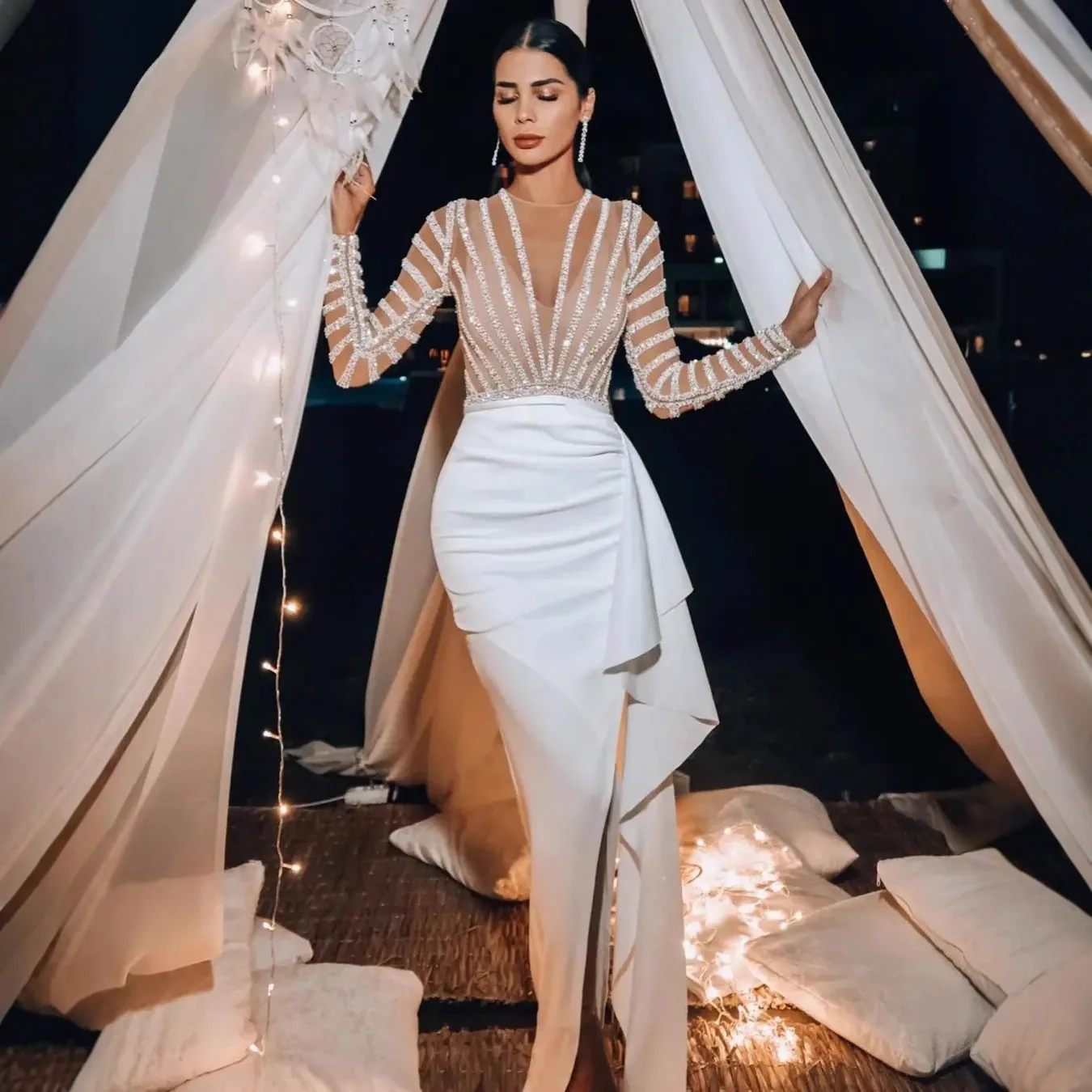 

customized women's adult fashion evening dress striped long sleeved top sexy hip hugging dress banquet party dress costume