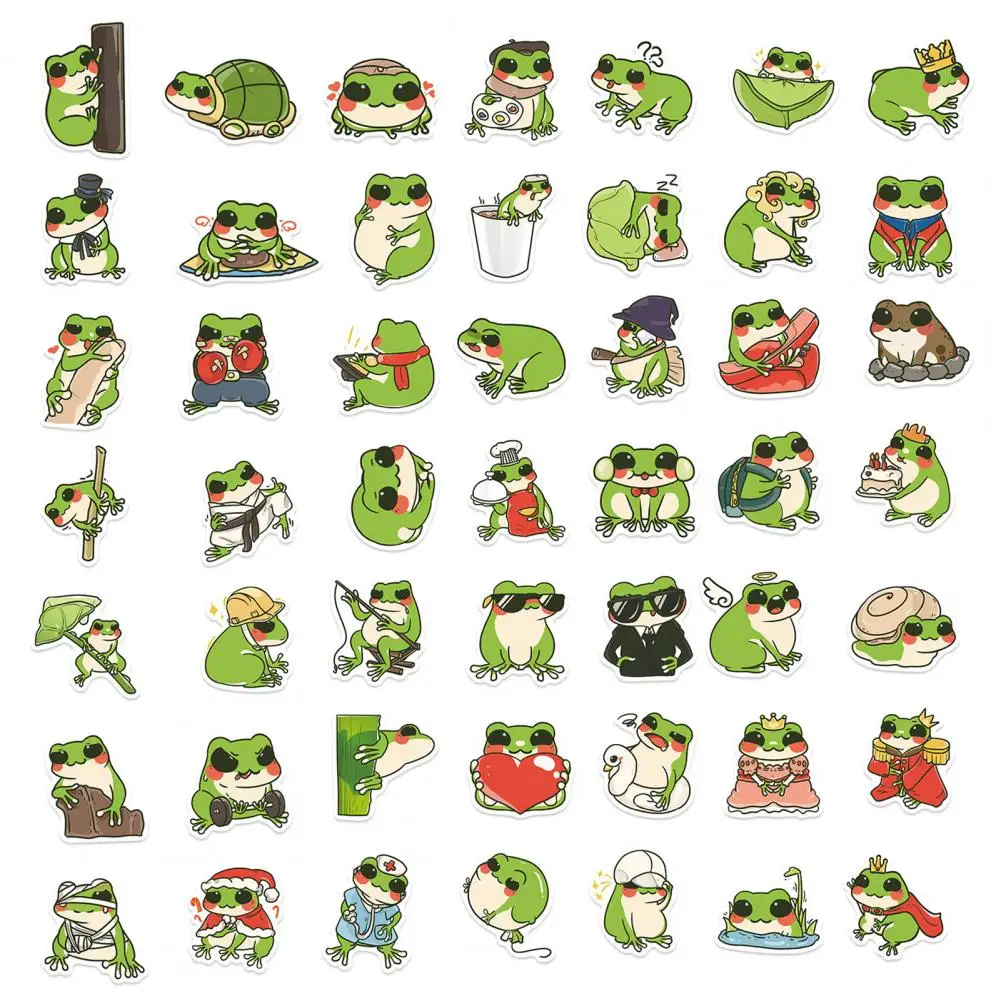 Pegatinas de rana impermeables de Pvc, juego de pegatinas de rana de dibujos animados, autoadhesivas, para teléfono y equipaje, 50 piezas