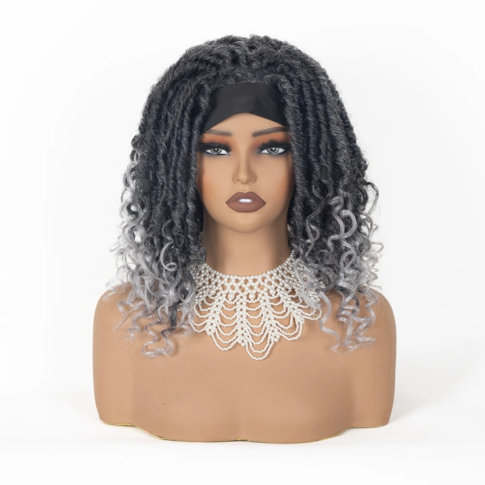 

Synthetic Dreadlock Headband Wigs for Women 16 Inch Ombre Color Synthetic Headband Wigs Curly End Dreadlock Crochet Hair Wigs