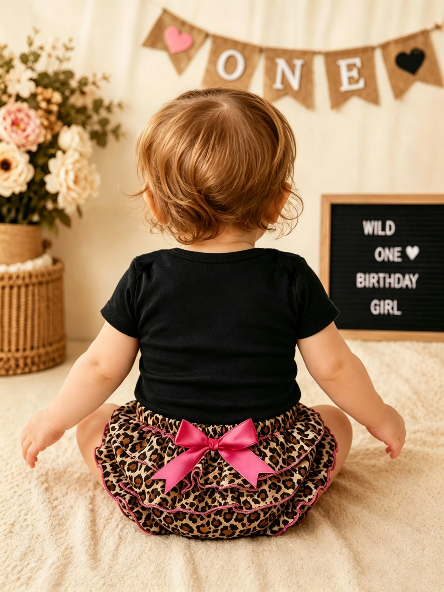 Wild One Birthday Girl Outfit | Leopard Print Baby Romper + Bloomers, 1st Birthday Cake Smash Photoshoot Outfit, Cheetah Print W