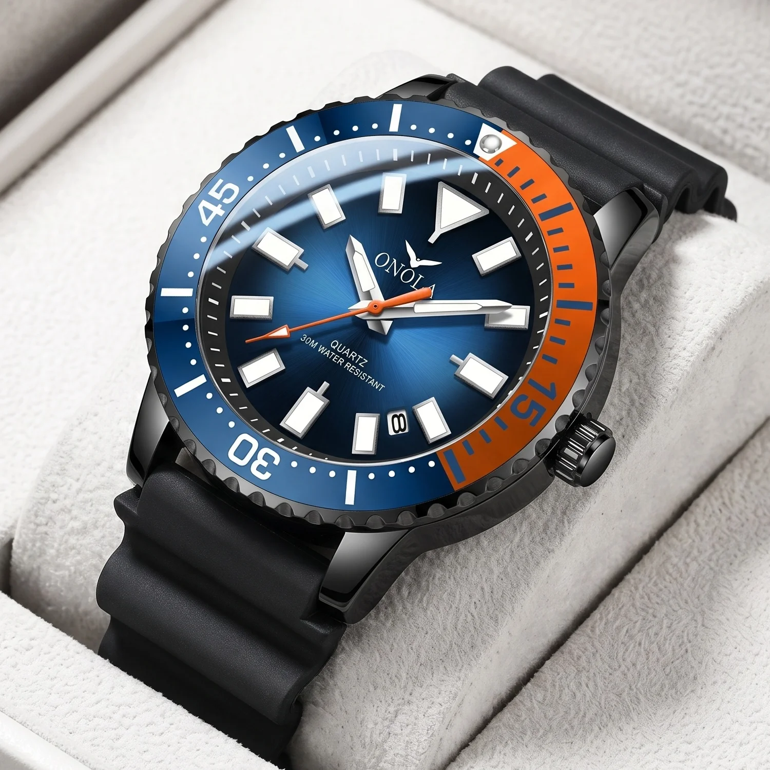 ONOLA Men's Quartz Watch Silicone Strap Date Display Waterproof Night Light Function Sports Watch, Gift for Friends