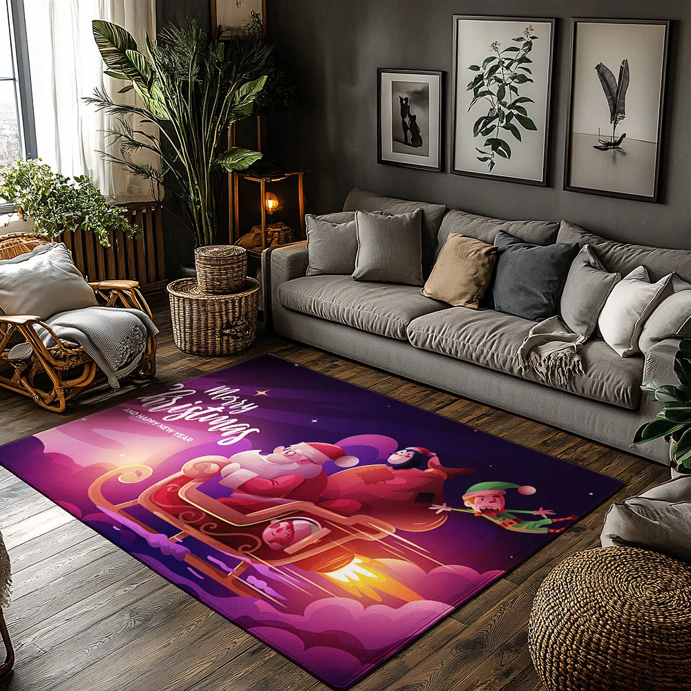 

Коврик Santa Rocket Sleigh, фиолетовый рождественский ковер с дизайном эльфов, мягкий нескользящий коврик для праздничного декора гостиной