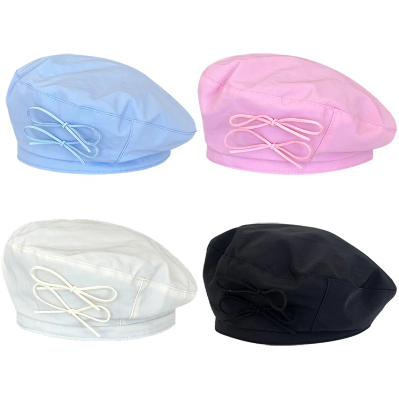 

Sweet Bow Berets for Women Korean Y2K Student Casual Bowknot Beret Thin Quick-Drying Cotton Painter Cap Fashion Sunshade Sun Hat