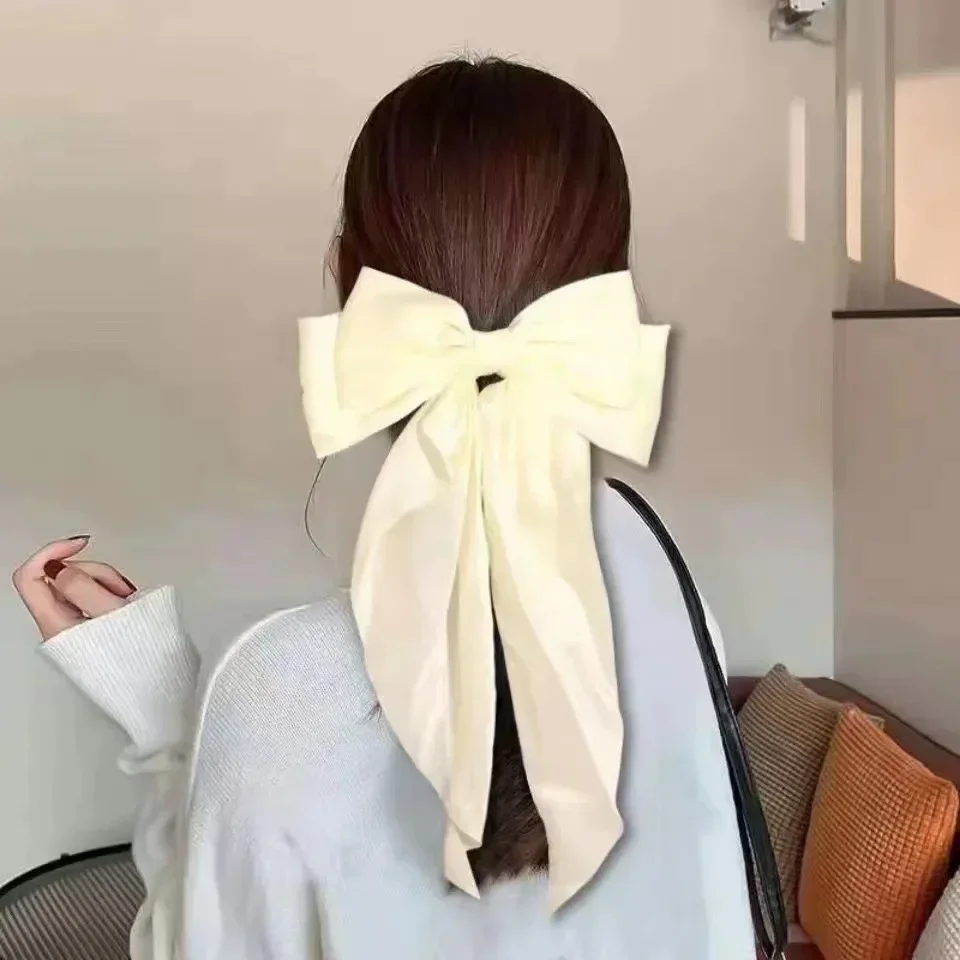 Lazo grande de Color sólido para mujer, pinza de pelo versátil, Media corbata, accesorios de cola de caballo para niña, nuevo producto