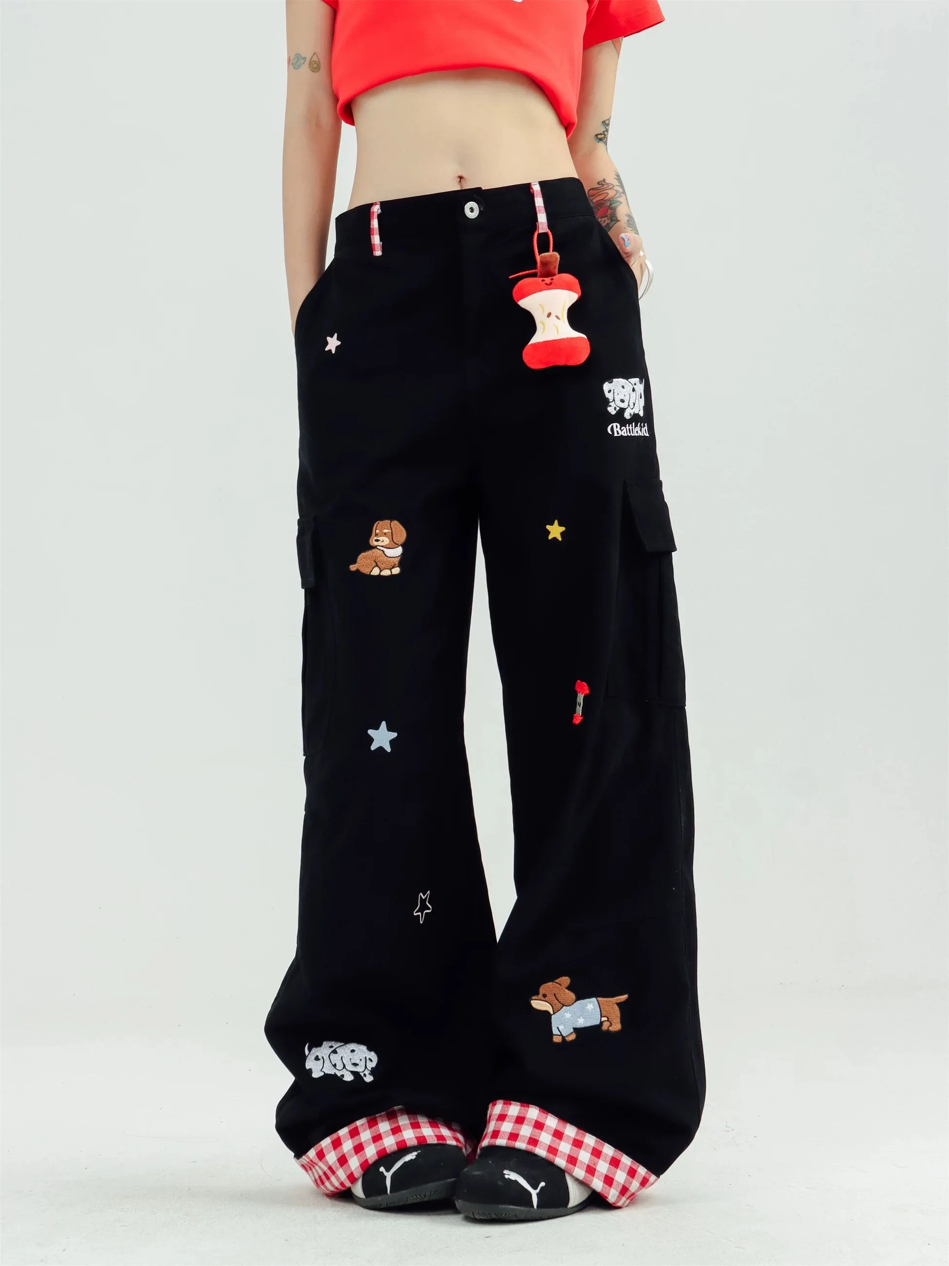 

Women's Black Cute Casual Jeans Cargo Baggy Y2K American Harajuku Streetwear 2000S Style Aesthetics Retro Jeans Pants Clothing
