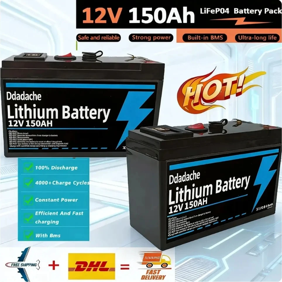 LiFePO4 12V 150Ah wiederaufladbare Lithiumbatterie, integriertes BMS, perfekt für Aufsitzspielzeug, Solarmodule, Fischfinder, Power Wheels