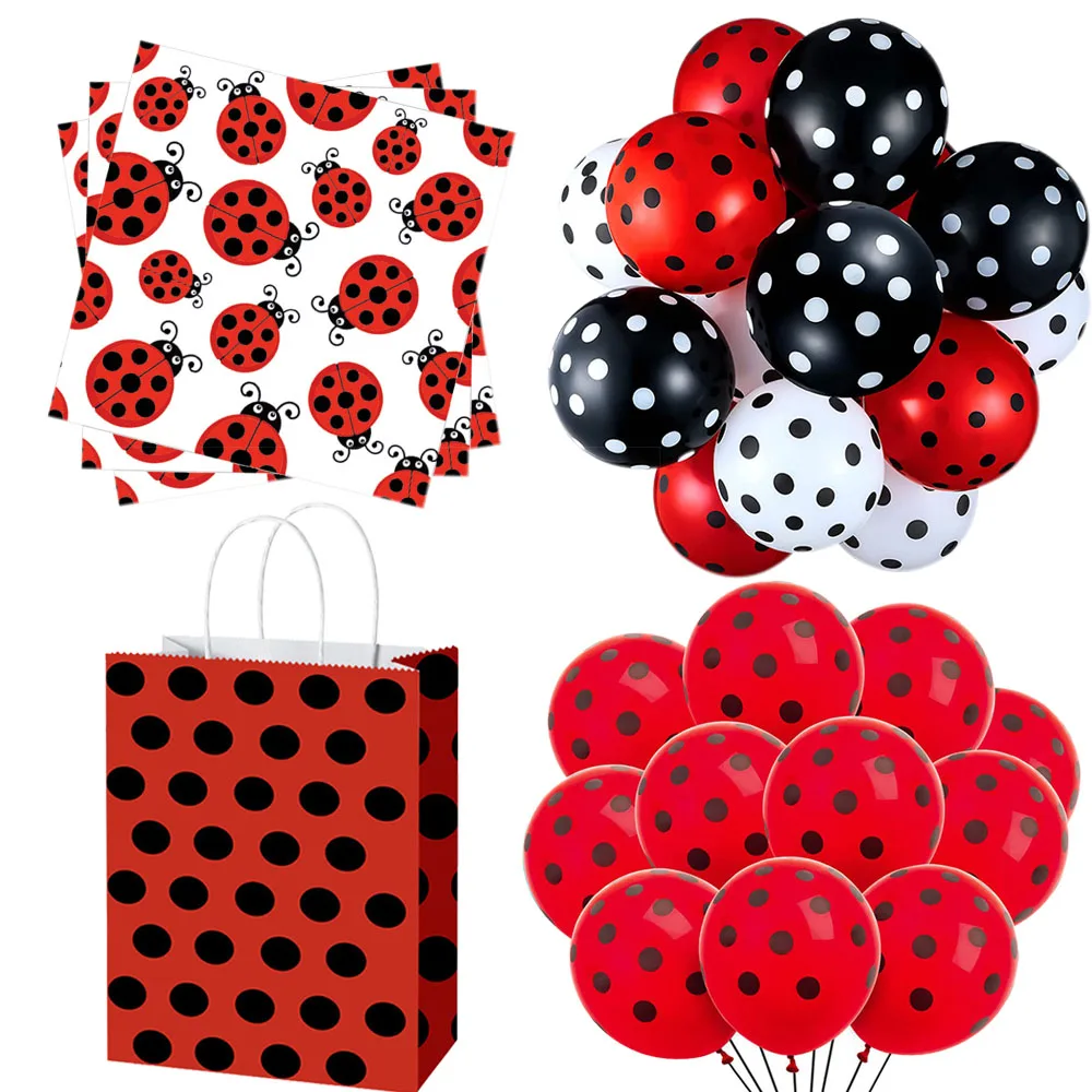 Ladybug Party Tableware Plates Napkins Ladybug Treat Paper Bags with Handles for Baby Shower Ladybug Themed Birthday Decorations