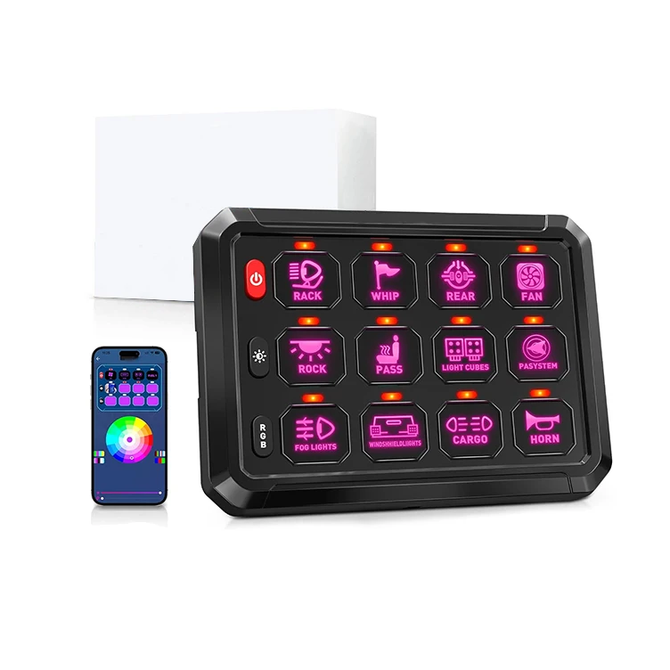 

Intelligent Library DC 12V RGB 12 Gang Switch Panel With App Control Momentary Circuit Control Relay System Box For Car Marine O