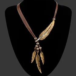 Boho Feather Decor Choker Necklace Vintage Rope Chain Ethnic Style Necklace Accessories For Women
