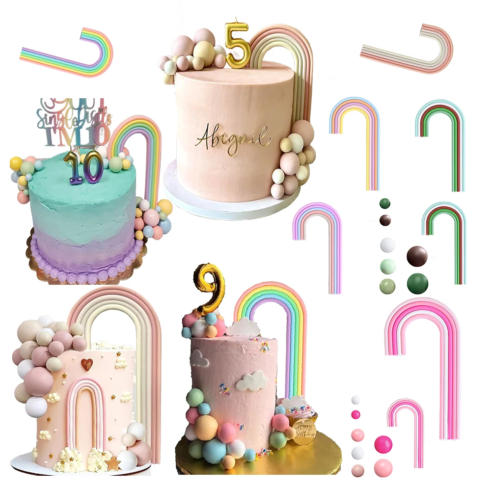 Regenbogen Thema Kuchen Topper Bär Rosa Blau Bunte Kugeln Dekor Hochzeit Baby Dusche Geburtstag Party Supplies Junge Mädchen Feier