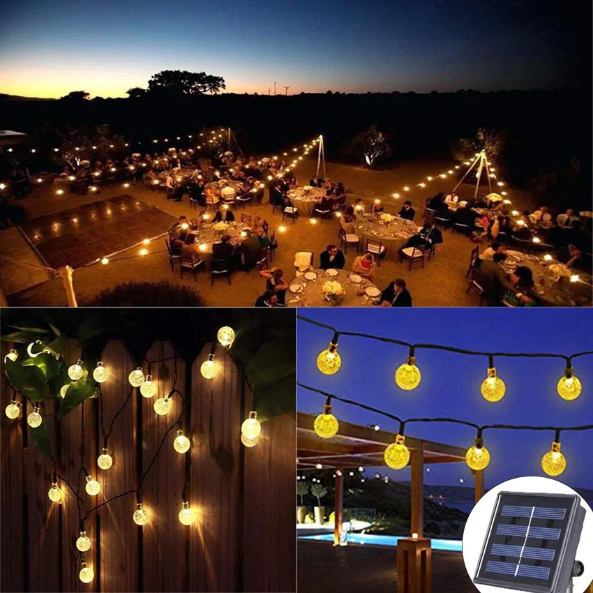 Luzes solares ao ar livre com bola de bolha LED, luzes decorativas coloridas para jardim