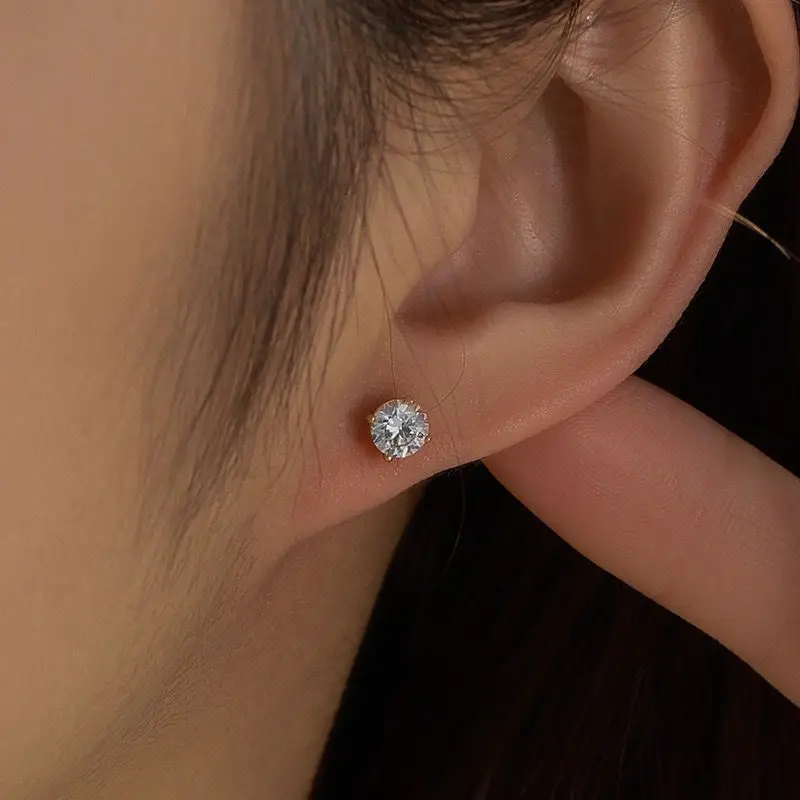 أسعار الجملة --- 3/5/7 مللي متر 4 مخالب واحدة جولة الزركون وأقراط للنساء مجوهرات الأزياء XP 24 k الذهب الخالص مطلي #6