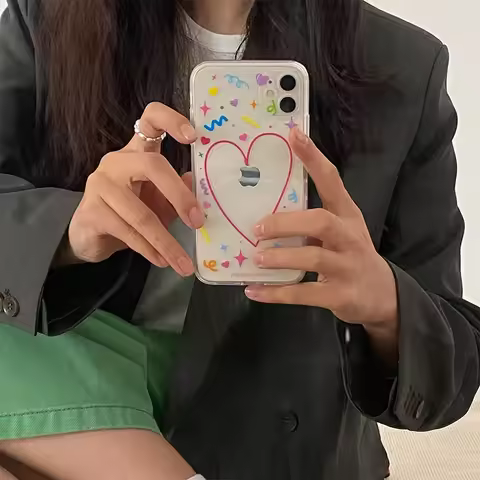 Japanese Korean Simple Ins Love Phone Case For Samsung S25 S24 S23 S22 S21 S20 FE Note20 Note10 Plus Ultra Lite 5G Clear Soft