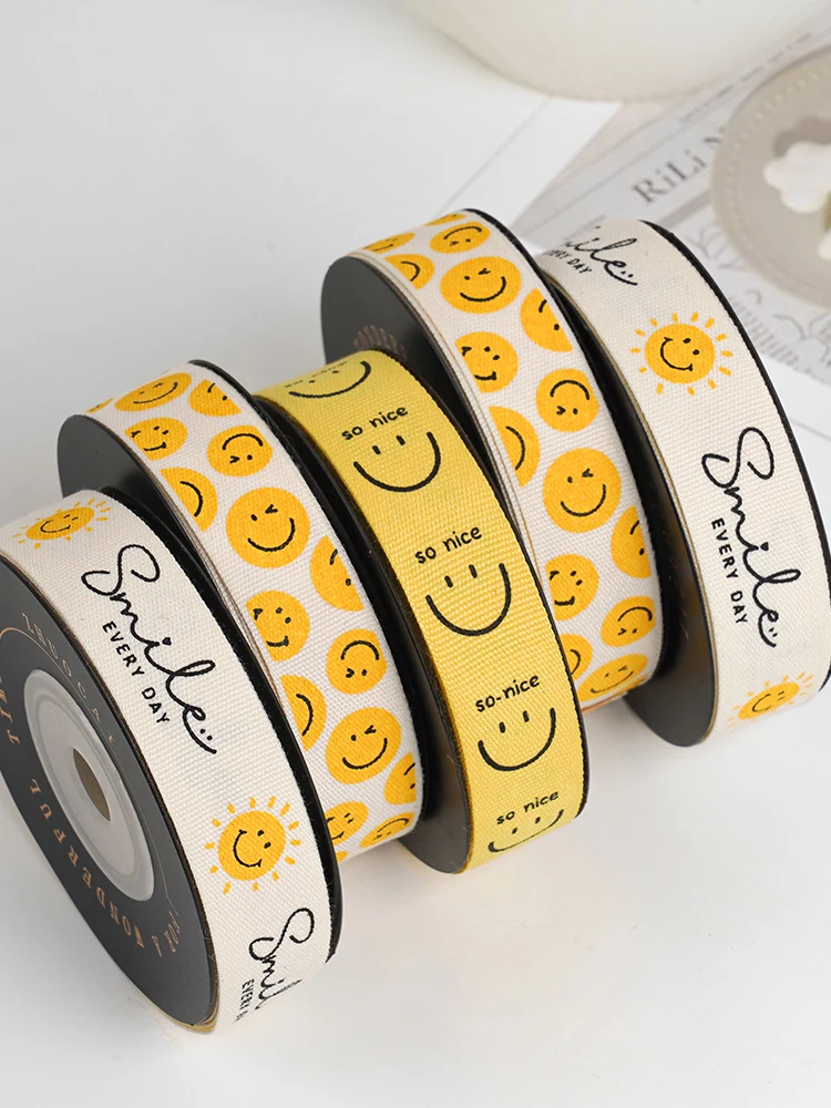 

ZhuoCai .6cm Smile Ribbon Gift Flower Bouquet Hair Accory Handmade Material Satin Ribbon Silk Ribbon Home Fabric