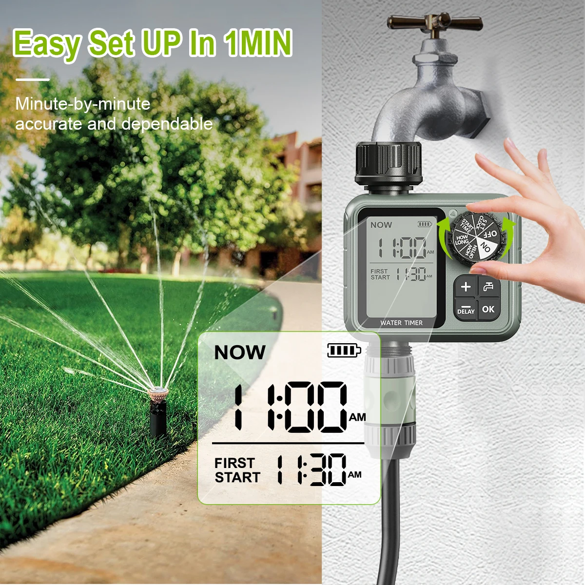 Temporizador de Agua Eshico HCT-M22 con Pantalla LCD Grande, Tiempo de Riego Preciso, Fácil de Configurar y Usar, Ahorro de Agua para Piscina/Jardín/Césped