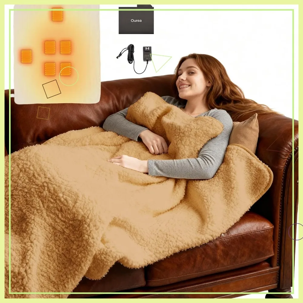 

Портативное перезаряжаемое одеяло с подогревом и функцией Power Bank, низковольтный плед из шерпы для использования в помещении и на улице, уютный подарок