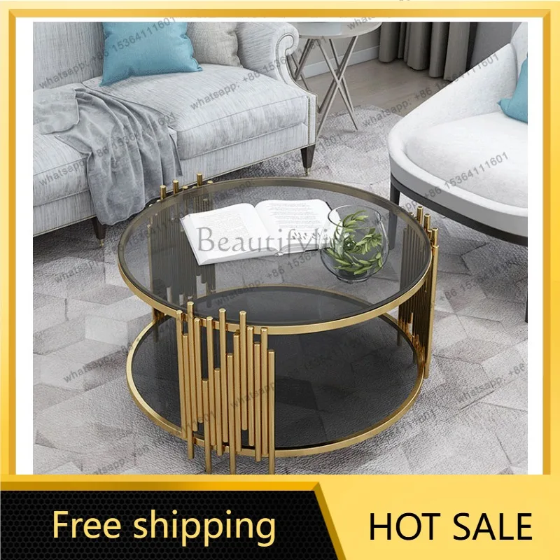 YJ Nordic small apartment light luxury rock slab marble coffee table combination modern living room round creative home simple