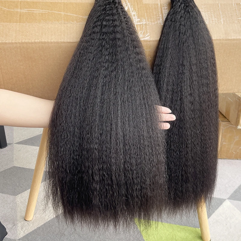 12A Grade Double Drawn Kinky Straight Raw Human Hair Bundles 1/3/4 PCS Raw Hair Natural Hair Extensions Thick End