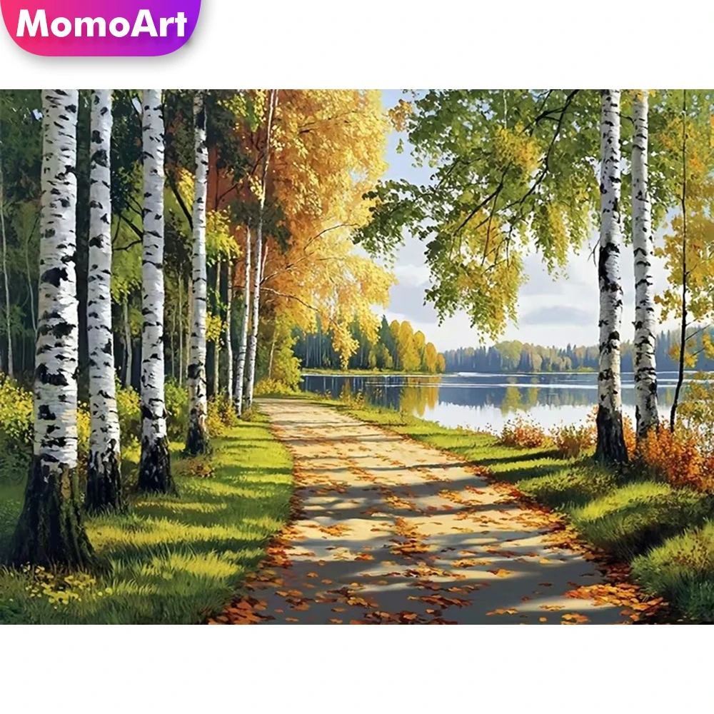 Momoart Street Diamond Painting Landschaft Acryl Bastelbedarf Diamant-Stickerei Baum DIY Kreuzstich Mosaik Handgemachtes Hobby