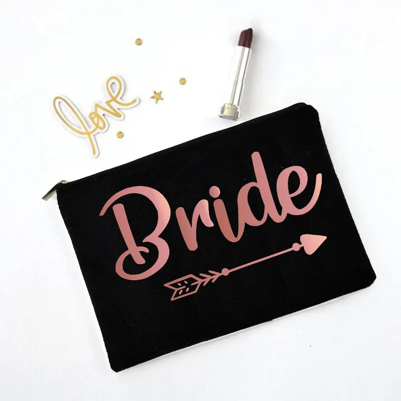 Team Bride Print and Arrow Pattern Women's Makeup Bag Lipstick Makeup Brush Bag Large Capacity Portable Cleaning Bag for Wedding