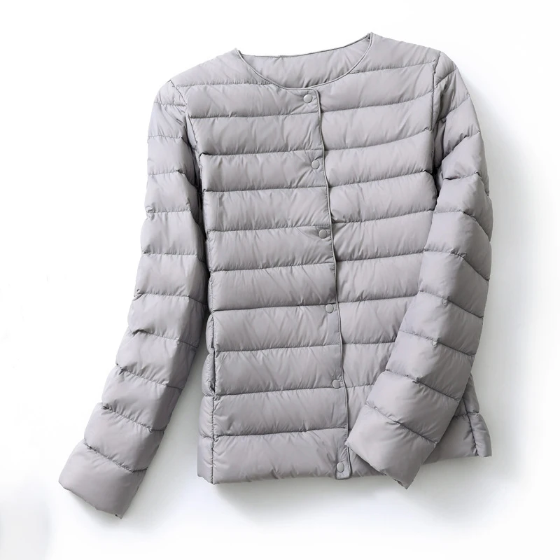 Autumn Winter Women's Ultra-light White Duck Down Jacket Long Sleeve Round-Neck Wearable Inside or Outside Warm Puffer Jacket