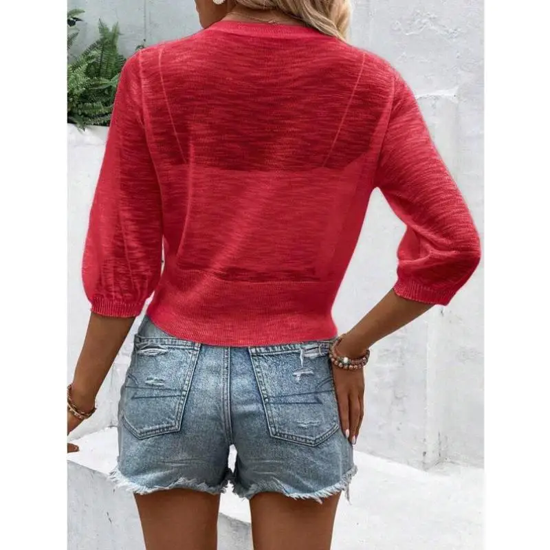 Kardigan Wanita Kasual Kancing Tunggal Tipis Berbahan Rajut Model Cross-Border Sle Sweater Ci Walk Inner Wear Kerah Sembilan...