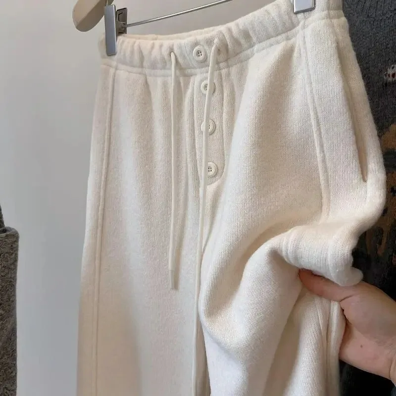 Inverno Nuovo plus Size Elastico in vita Dstring Fce Foderato Thiened Dimagrante Drappeggiato Vita alta Casual Pantaloni a gamba larga