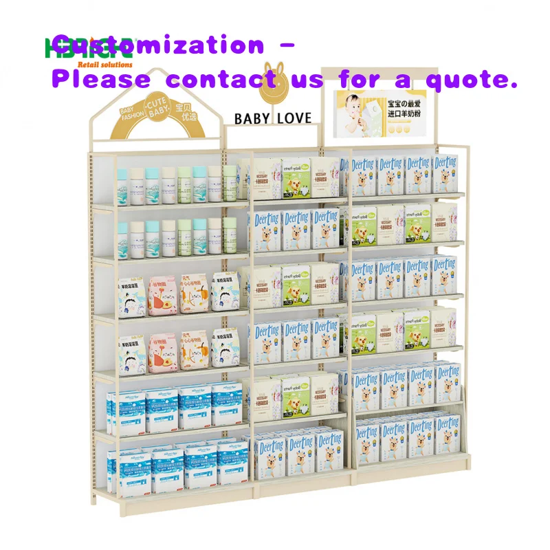 custom.Innovative Double-Sided Supermarket Rack Store Heavy Duty Iron Gondola and Slatwall Displays