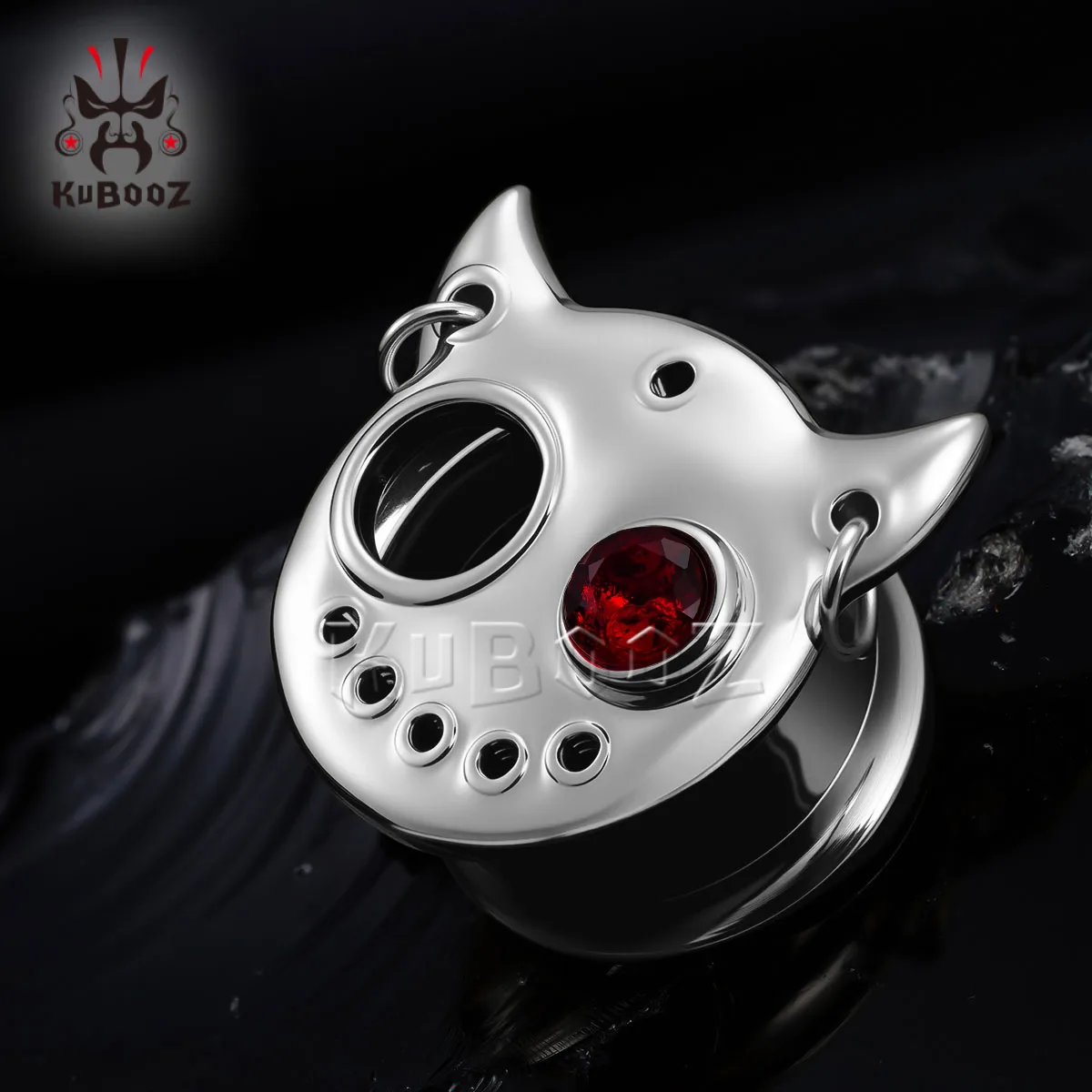 KUBOOZ Devil Eye Ohr-Tunnel-Plugs aus 316L Edelstahl, hypoallergen, mit CZ-Steinen, Ohr-Dehnungsringe, Punk-Gothic-Piercing-Schmuck – Detail 8