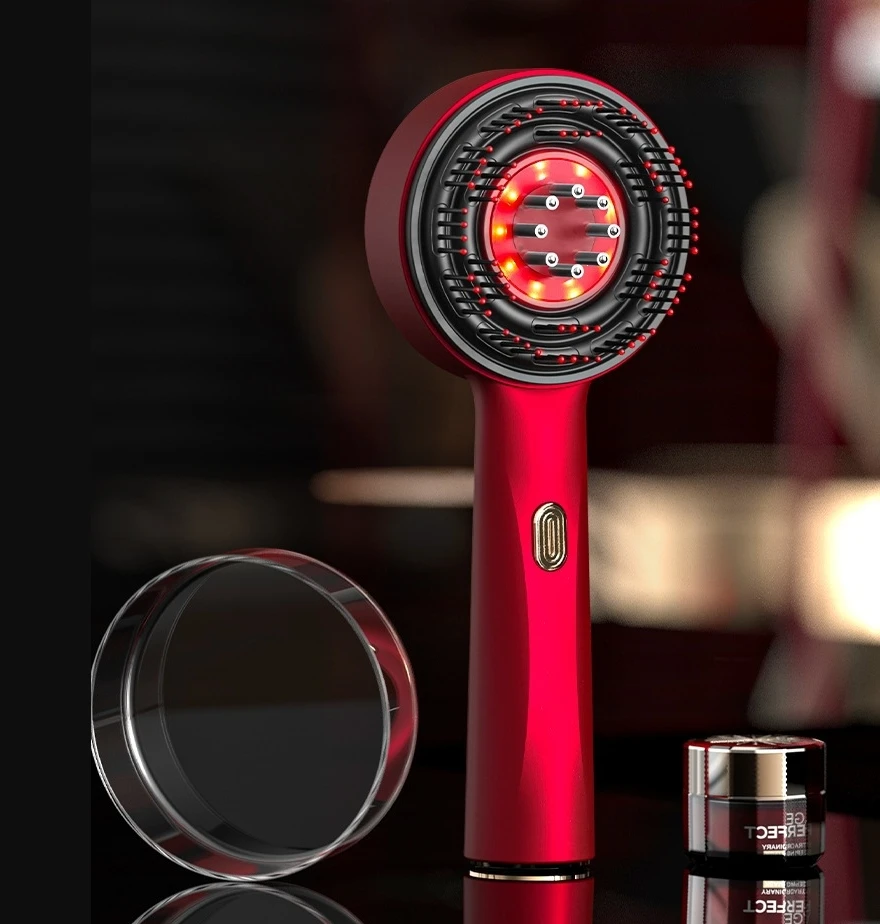 HTMCK Electric Scalp Massage Brush Red Light Portable Hair Care Comb with Essential Oil Daily Use Vibration for Home Hair Care