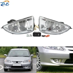 ZUK Car Front Bumper Fog Light Reflector Lamp Set For HONDA CIVIC 2004 2005 ES Foglight Kit With Wire Harness Switch Relay Bulbs