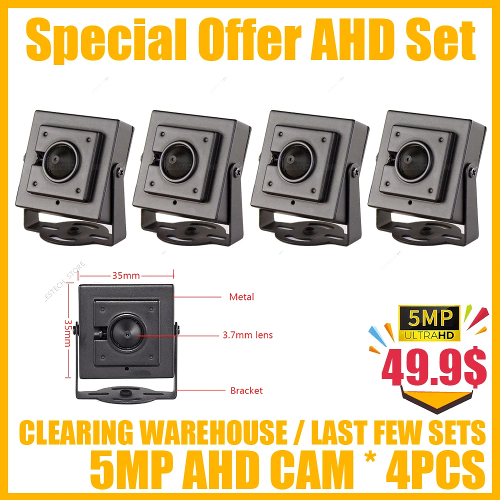 

Special Price Hidden 5MP 4CH CCTV System AHD Mini Camera KIT 4in1 2K 5M-N Home Indoor Security Set Very Small Metal With Bracket