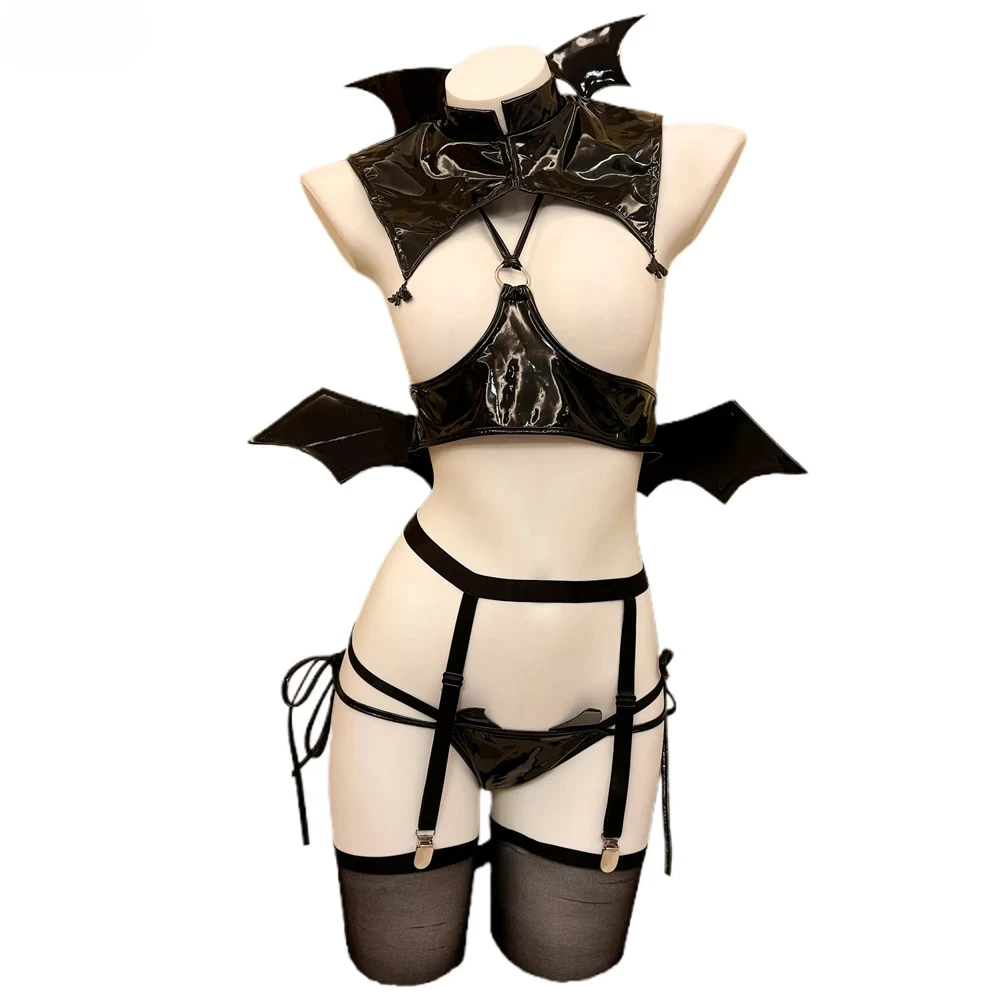 

Anime Game Demon Kingdom Devil Little Elf Clothes Halloween Uniform Outfits Cosplay Costume Devil Pu Leather Roleplay Sexy Set