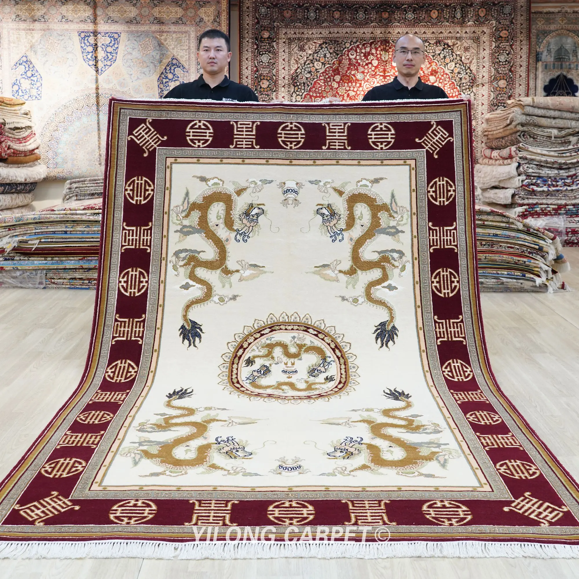 6'x9' Handknotted Wool Silk Rug Dragon Design Living Room Mansion Carpet (WML018)