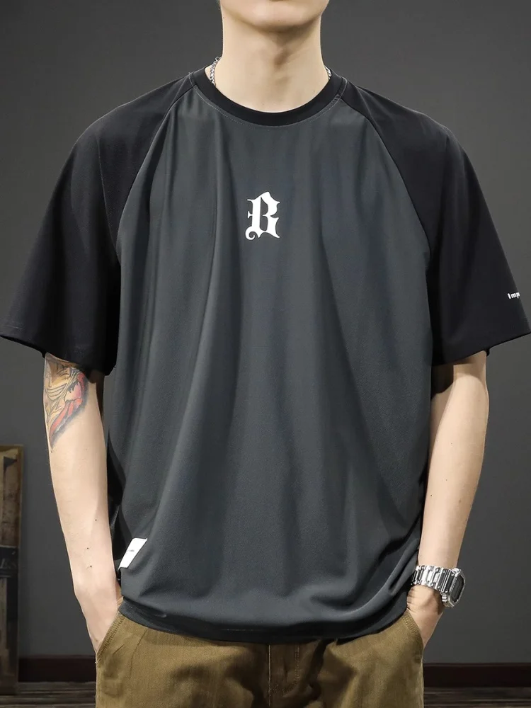 

Новая летняя мужская футболка Ice Silk Qui Dry ort Sve Fitn Sport Cool Feeling Loose f Sve oulder Insert Base...