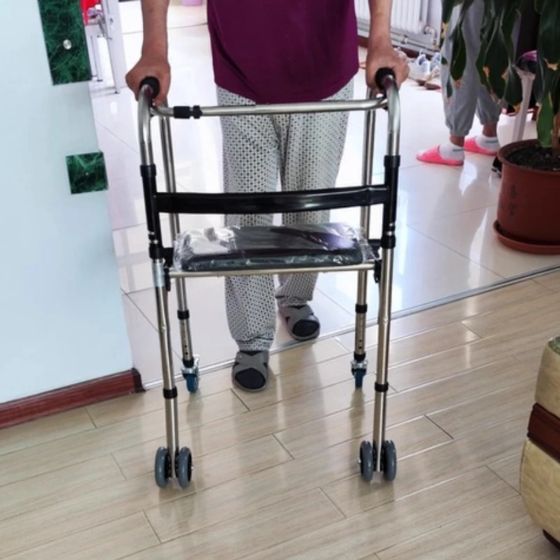 ‌ Andador para idosos com assento, rollador de mobilidade de 4 rodas, cana de auxílio para caminhada ajustável, estrutura de suporte de reabilitação para idosos