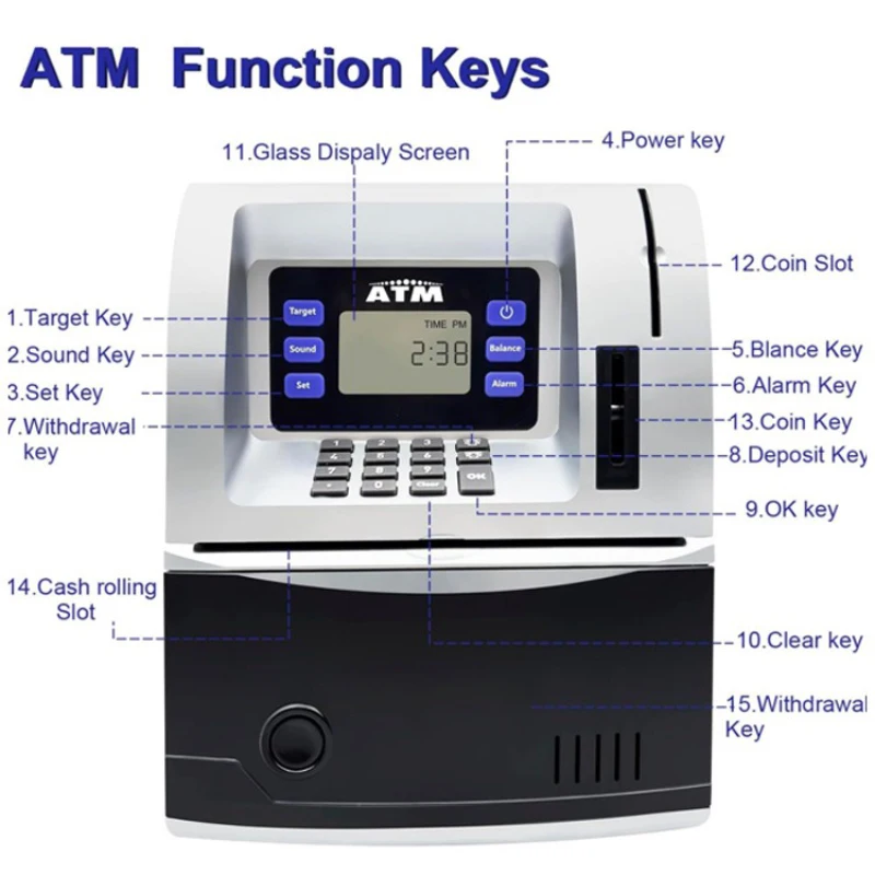 Skarbonka na hasło dla dzieci dla dorosłych, bank oszczędności bankomatu symulacyjnego, maszyna do wyjmowania hasłem depozytowym, kasa fiskalna