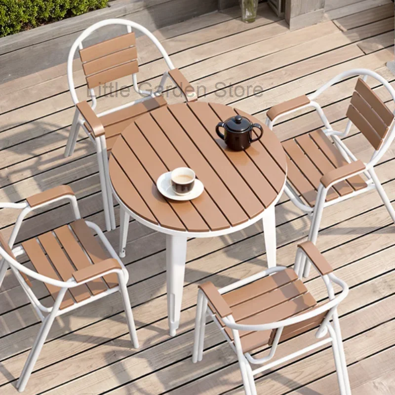 

Outdoor Balcony Garden Decor Combination Leisure Courtyard Restaurant Tables Chairs Waterproof Sun Garden Small Round Furniture