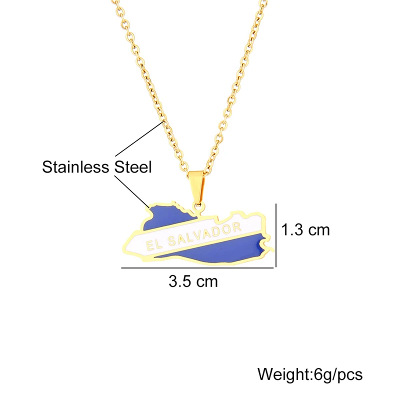 New Silver/Gold Color Stainless Steel El Salvador Map & Coloured Flag Pendant Necklace for Women Jewelry Map of El Salvador