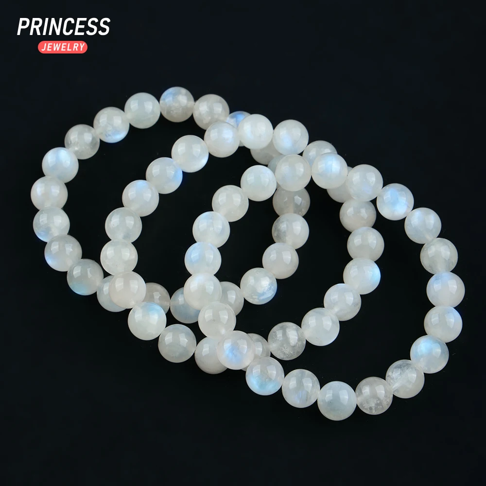 A+++ Natural Blue Moonstone 7 8 9mm Bracelet Pinkish White Loose Gemstone Beads for Jewelry Making Wholesale DIY Accessories