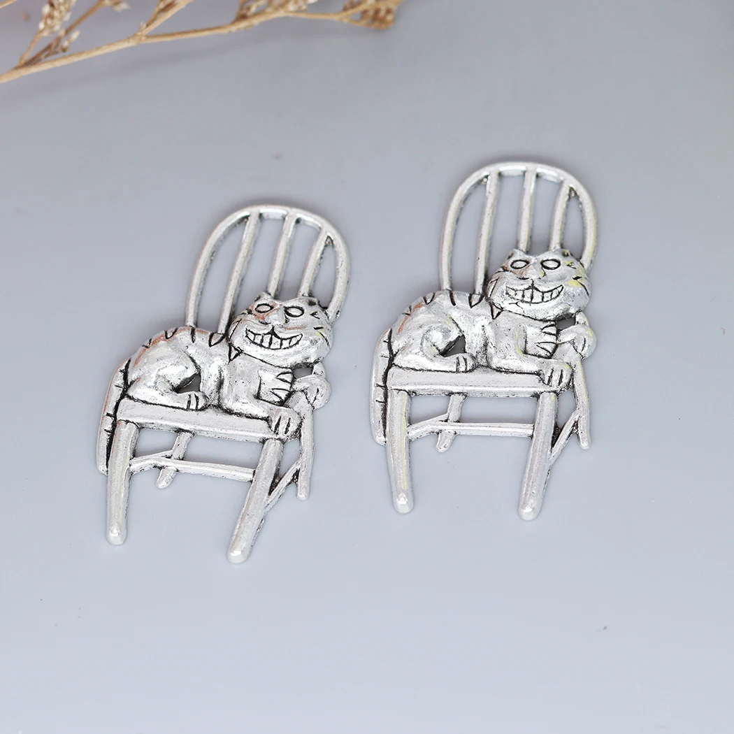 10PCS Cat On The Chair Charms Antique Sliver Antique Bronze Plated Color Charm Pendant For Bracelet Jewelry Findings