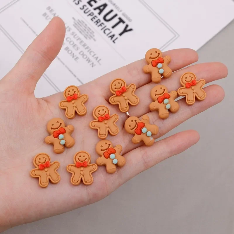 1-20Pcs Cartoon Christmas Gingerbread Man Resin Flatback Cabochon Cute Figurine Scrapbook Embellishments DIY Jewelry Accessories