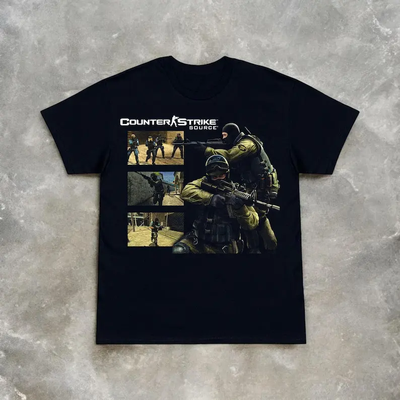 Ретро-стиль Valve Counter Strike Source Винтажная футболка Y2K для видеоигр, 100% хлопок, тяжелая уличная одежда в стиле гранж, эстетичная